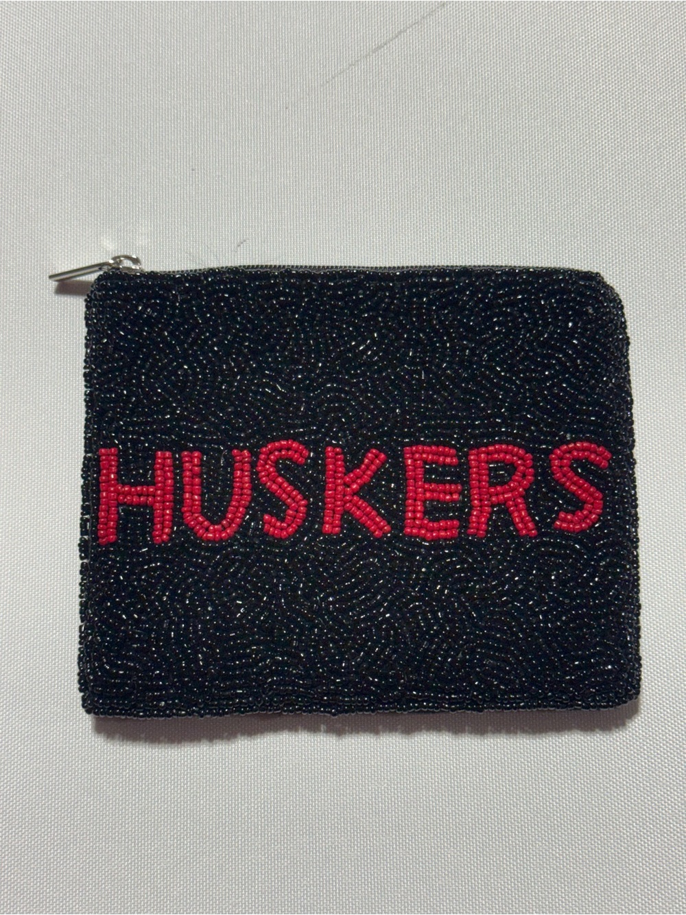 Huskers Beaded Black & Red Zip Pouch